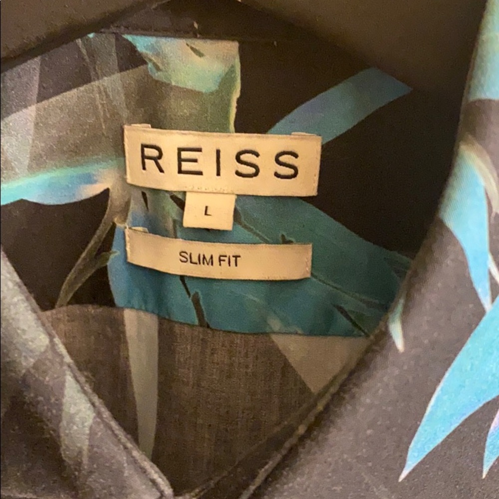 Reiss Men’s Slim Fit Tropical Print Button Down Shirt Size L - Picture 2 of 5